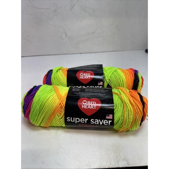 2 Red Heart Super Saver Yarn-Bright Stripe -E300-4970 5 oz - Picture 1 of 3